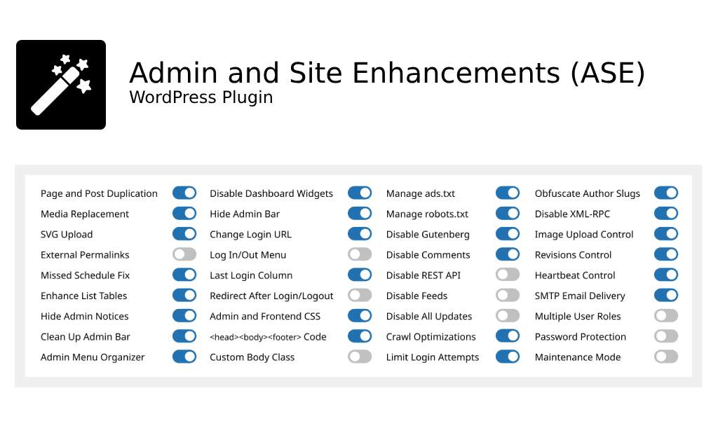 Admin and Site Enhancements (ASE) Feature | WordPress Plugin
