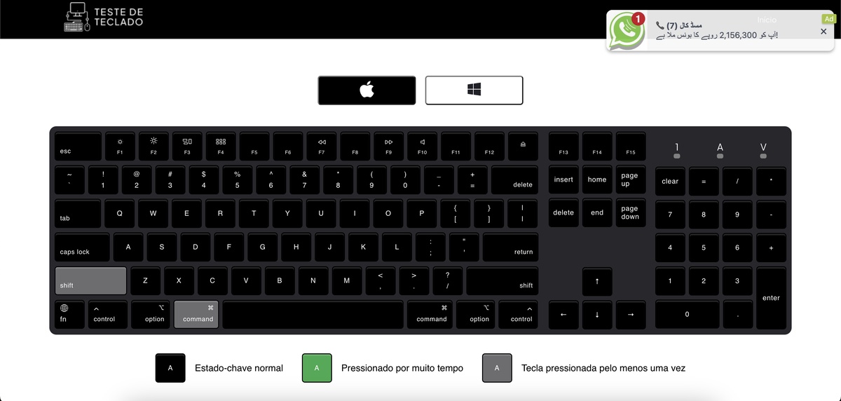 Testador de teclado - Teclas de teclado de teste on-line