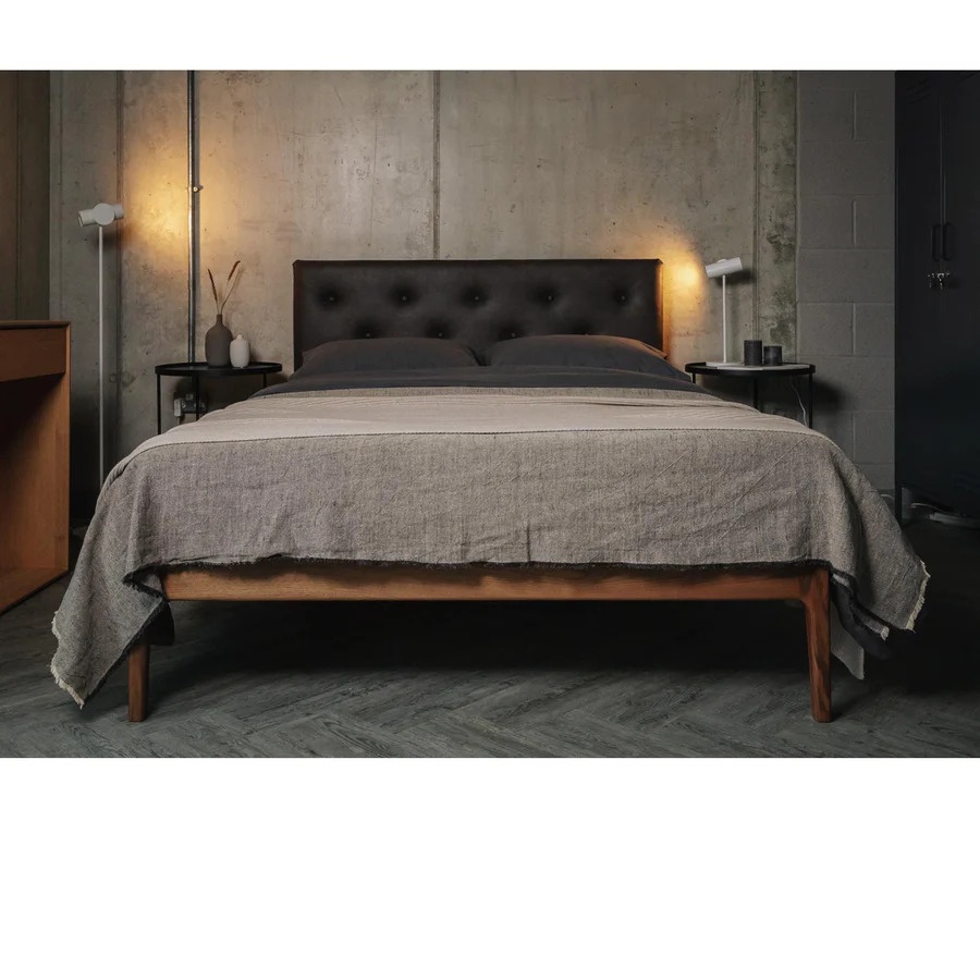 Enjoy Ultimate Comfort with the NISMATICA SHELTER Leather Walnut Wood Headboard Bed Frame