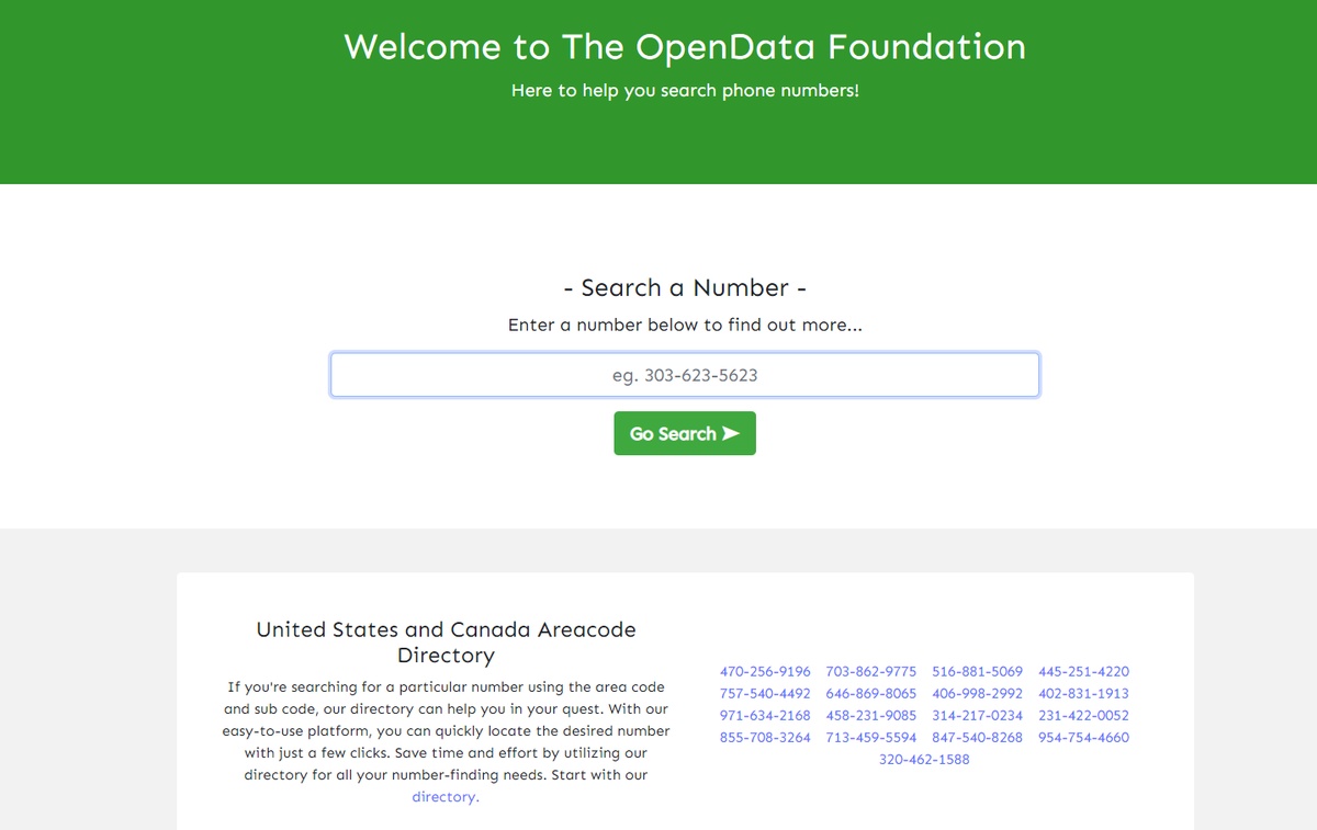 Search Phone Numbers with The OpenData Foundation Directory