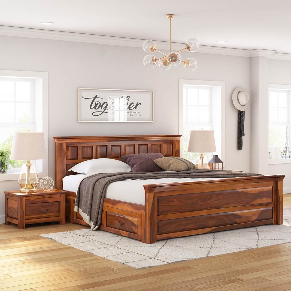 Bring Your Bedroom to Life with the Stylish Ainsley Solid Wood Sheesham Drawer Storage Bed