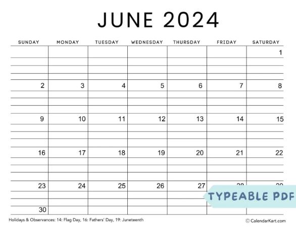 Summer Beginnings and Festive Cheer: June 2024 Calendar