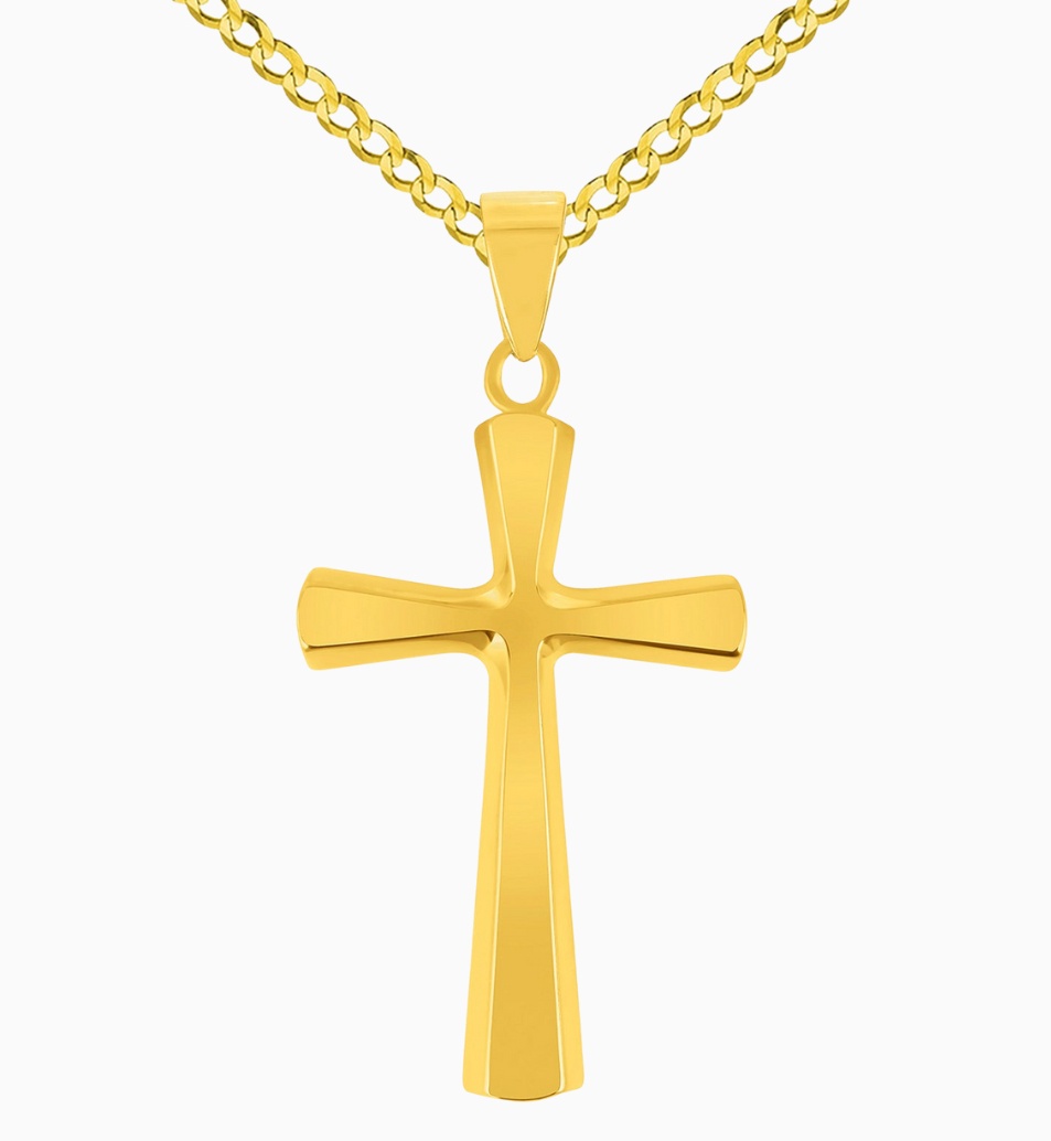 How Does the Design of a Gold Cross Necklace Reflect Different Religious Traditions?