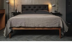 Enjoy Ultimate Comfort with the NISMATICA SHELTER Leather Walnut Wood Headboard Bed Frame