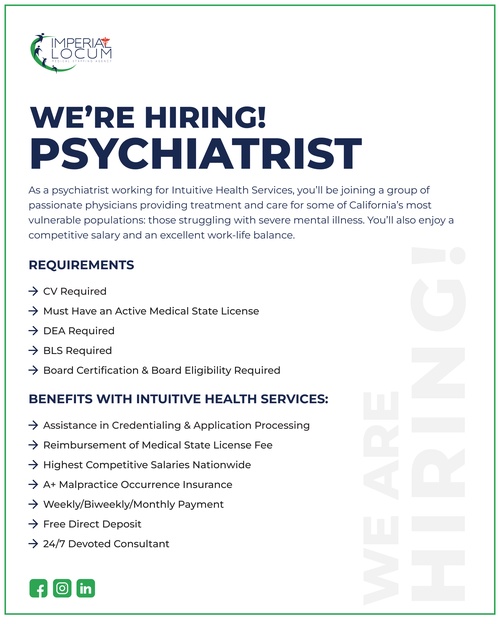 Job For PSYCHIATRIST at Department of State Hospitals-Coalinga